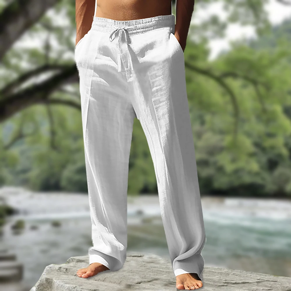 

Spring And Summer Leisure Harajuku Street Hip Hop Cotton Hemp Trend Tracksuit Pants Men's Loose Sports Brand Printed Pants