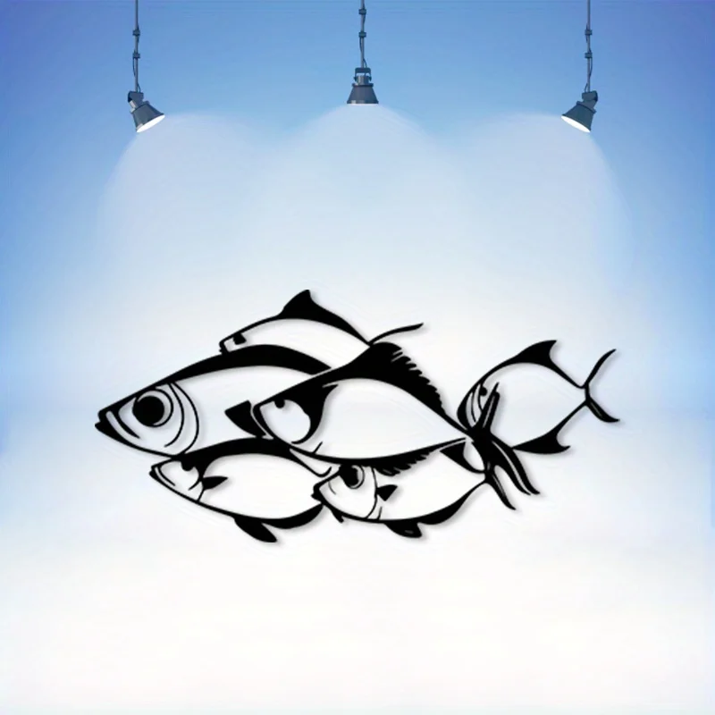 1Pc School of Fish Iron Wall Decor Wall Art Coastal Marine Metal Sculpture Beach House Home Decor