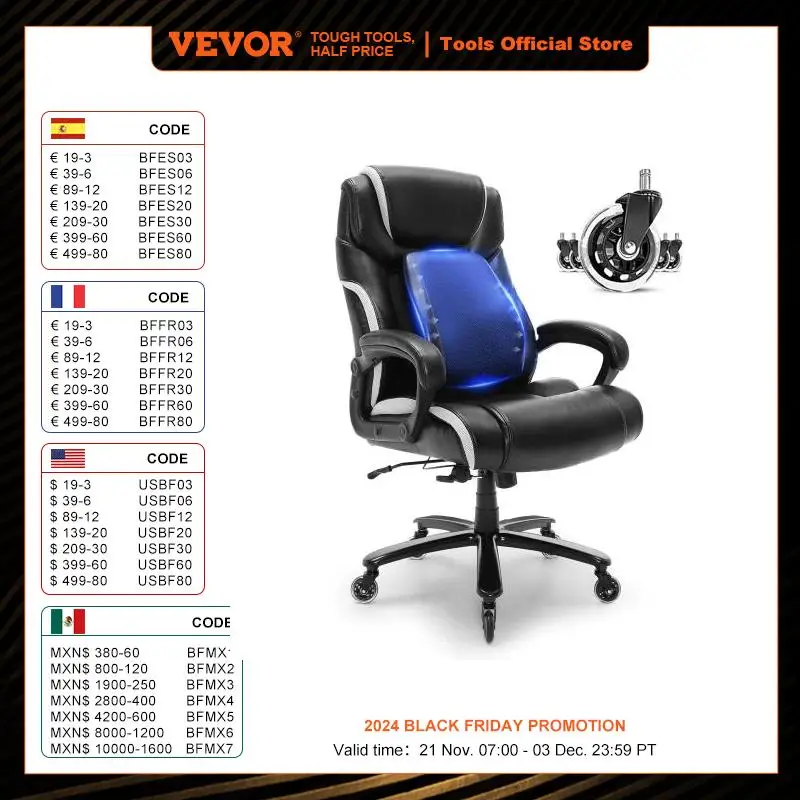 

VEVOR Heavy Duty Executive Office Chair with Cutting-edge Adjustable Lumbar Support High Back PU Leather Ergonomic Office Chair