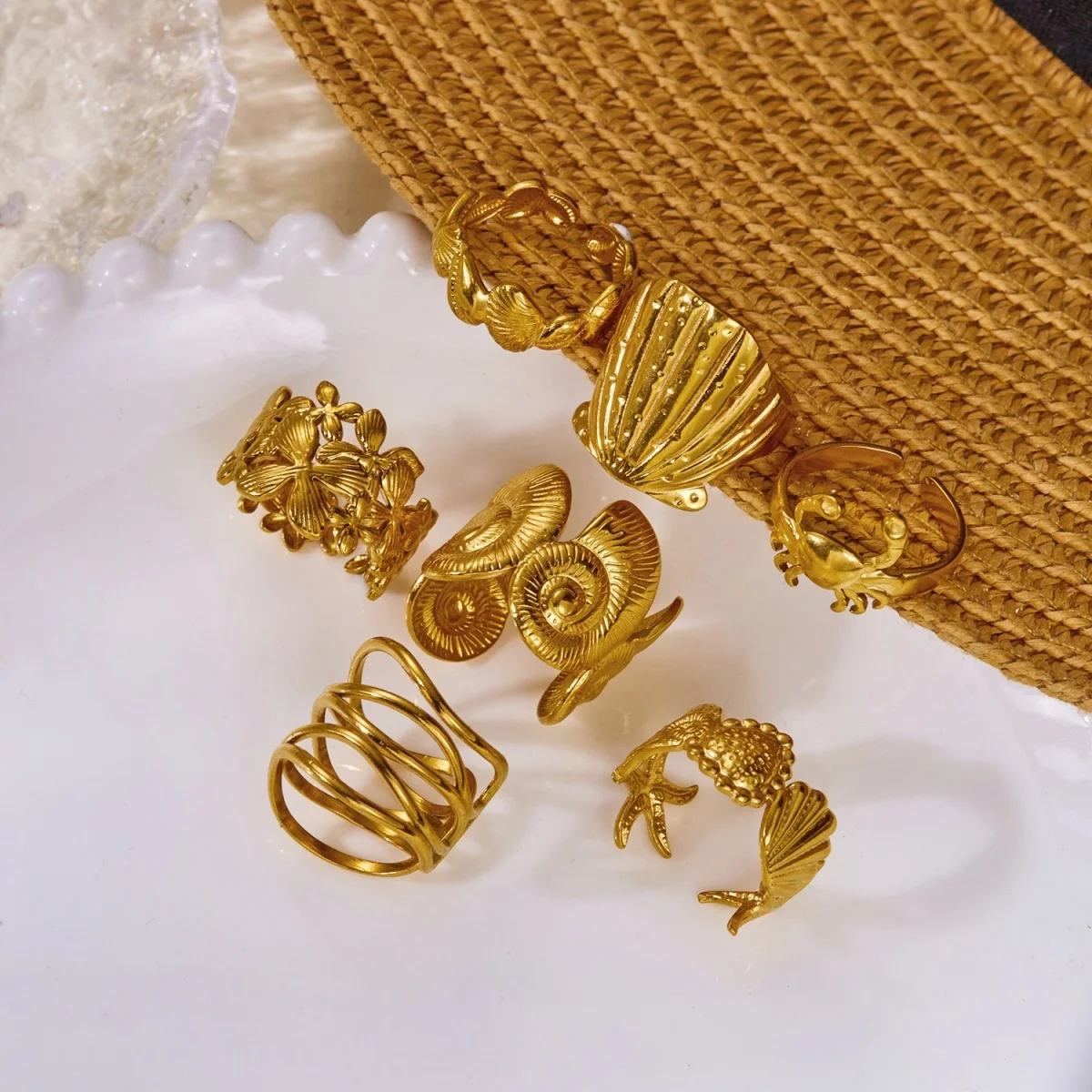 Edelstahlringe mit Muschel-, Krabben- und Blumenmotiven für Damen und Herren, Strand, Schmetterling, geometrischer Ring, Schmuck – Detail 23