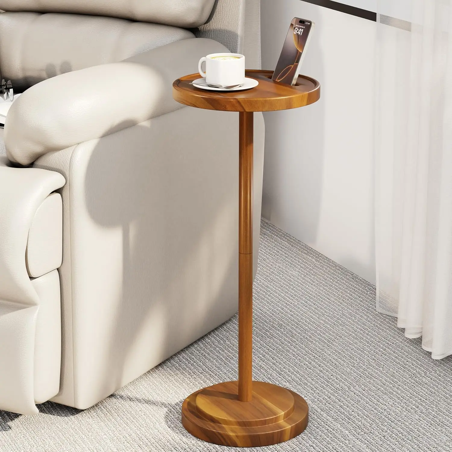 

Drink Table,Compact Side Table with Phone Slot and Weighted Base, Durable Pedestal Table Accent for Living Room,Office