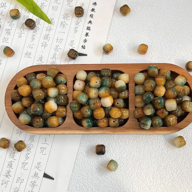Charcoal Burnt Persimmon DIY Bracelet Accessories Bodhi Root Carving Pieces Buddhist Prayer Beads