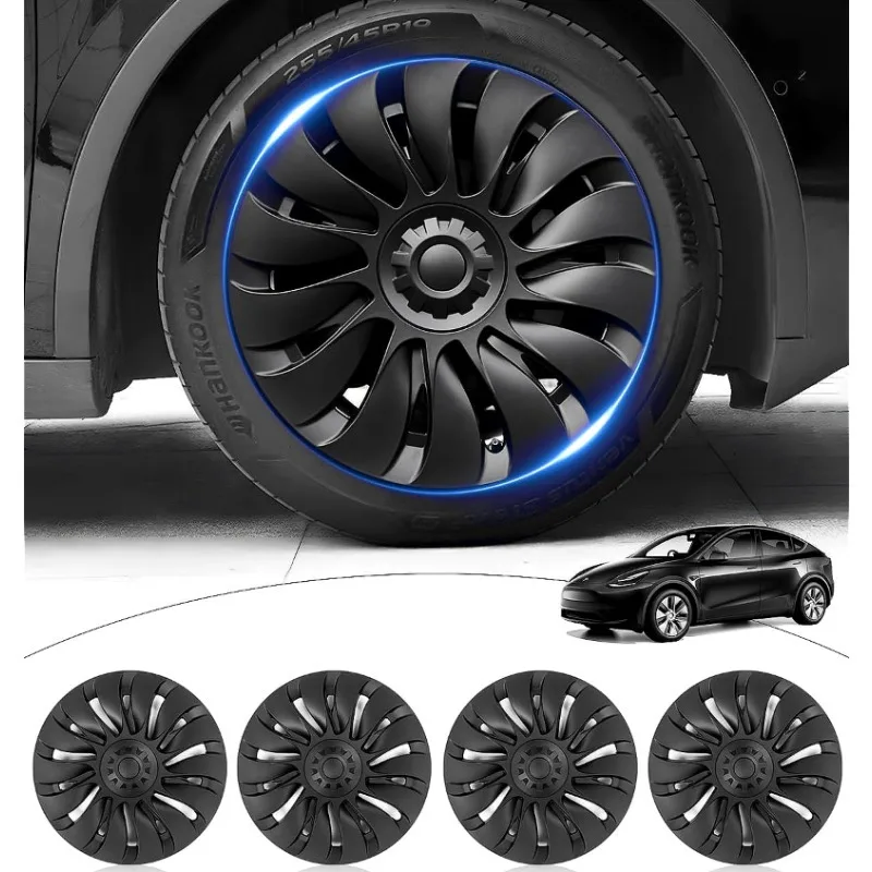 4-piece Hubcap 19-inch Flower Surface Symmetrical Full Protection Tire Cap Cover Suitable for Tesla Model Y Full Wheel Rim Cover