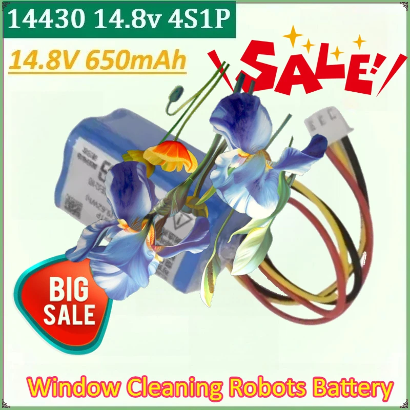 

New 14430 14.8V 4S1P 650mAh 9.62Wh Rechargeable Lithium Battery Pack replacement battery for Window Cleaning Robots Battery