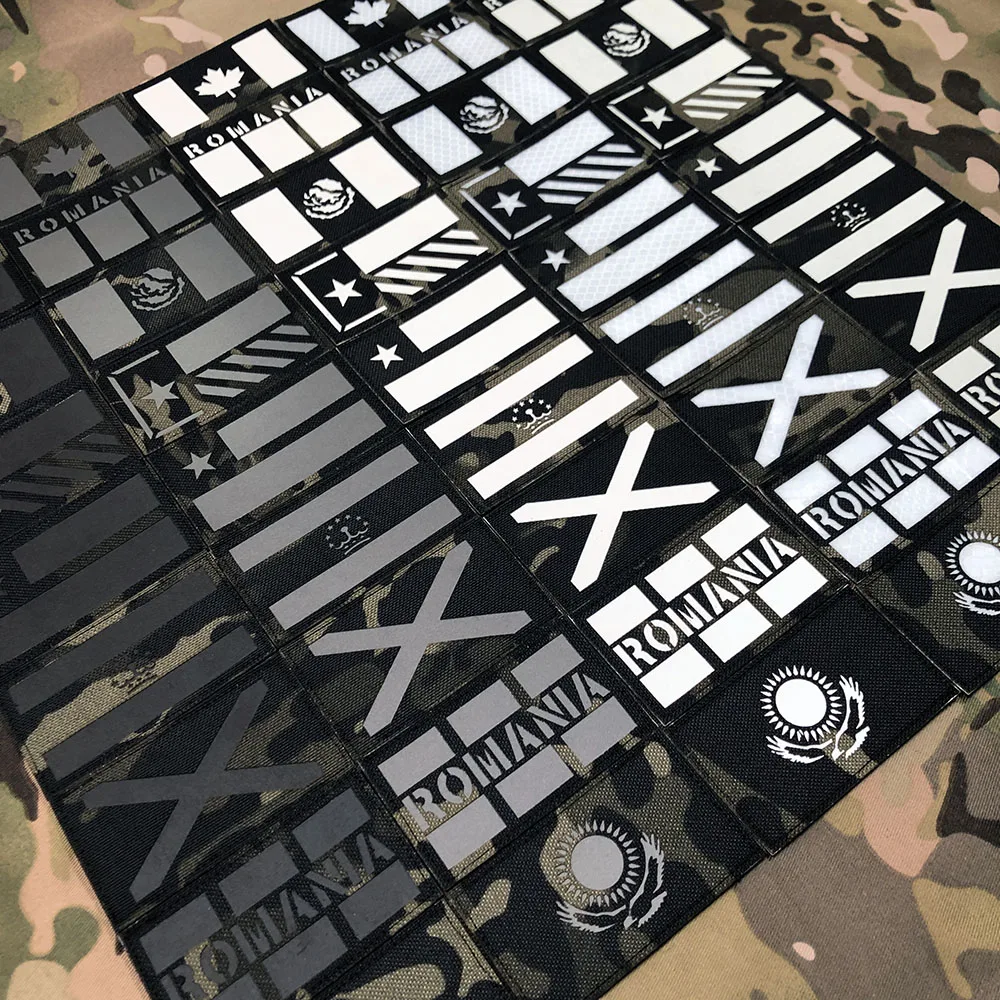 Multicam Laser Cut IR IFF Reflection, Luminous Flag Patch, Black, Mexico, Texas, Romania, Canada, Scotland, Russia, Tajikistan