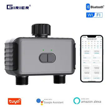 GIRIER Smart Water Timer, WiFi Bluetooth Sprinkler Timer 2 Outlets, Automatic Drip Irrigation System Controller for Yard/Lawn