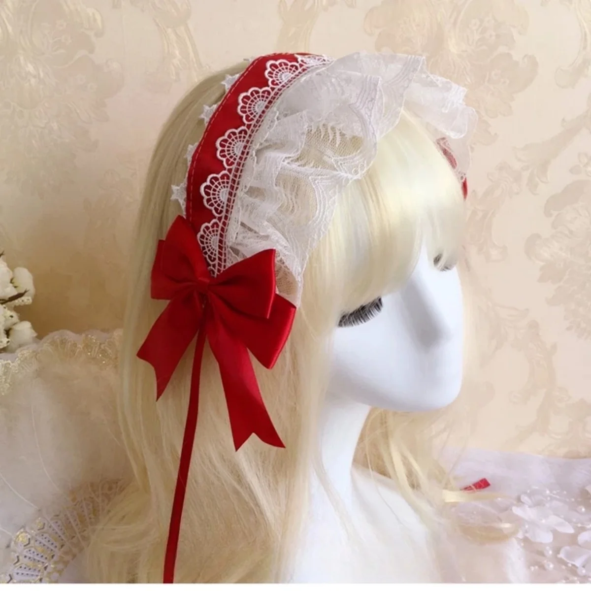 جديد أزياء من الدانتل رباط شعر الفتيات الحلو لوليتا تأثيري خادمة عقال الشريط Bowknot غطاء الرأس إكسسوارات الشعر الأنيقة