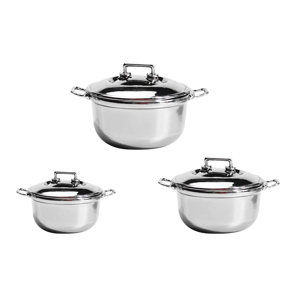 

Набор из 3 мини-кастрюль для супа из сплава, компактный размер, имитация кастрюльки, декор для дома, аксессуар для игровой кухни, мини-кастрюля для супа