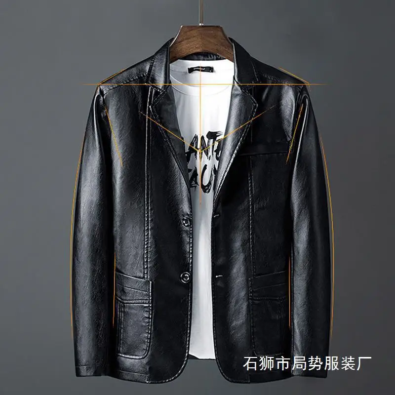 2023 New Men's PU Leather Jacket Slim Fit Suit Collar Motorcycle Jacket Trendy Korean Style Smooths Your Silhouette