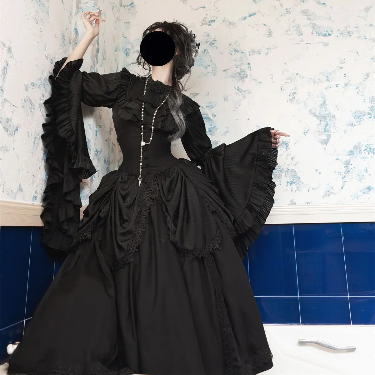 Coalfell Sleepwalking Lolita Gothic Style Lolita Slim Fit and Slimming Dark Halloween Princess كم آلهة وتنورة مجموعة #3