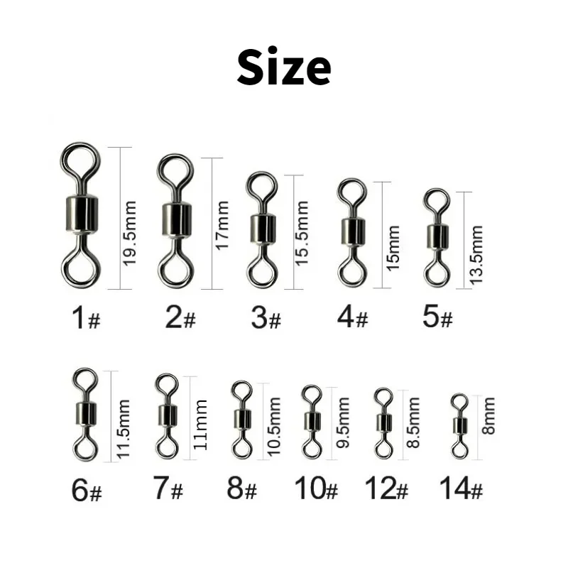 50PCS Carabiners  Fishing Carbon Steel Bearing Swivel Lure Solid Ring Eight Shaped Connector Snap Fishhook Sea Accessories Maap