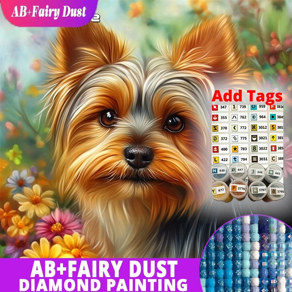 

AB Fairy Dust DMC stickers Diamond Embroidery Animal Full Square Diamond Painting Dog Picture Of Rhinestones Mosaic Daisy Wall A