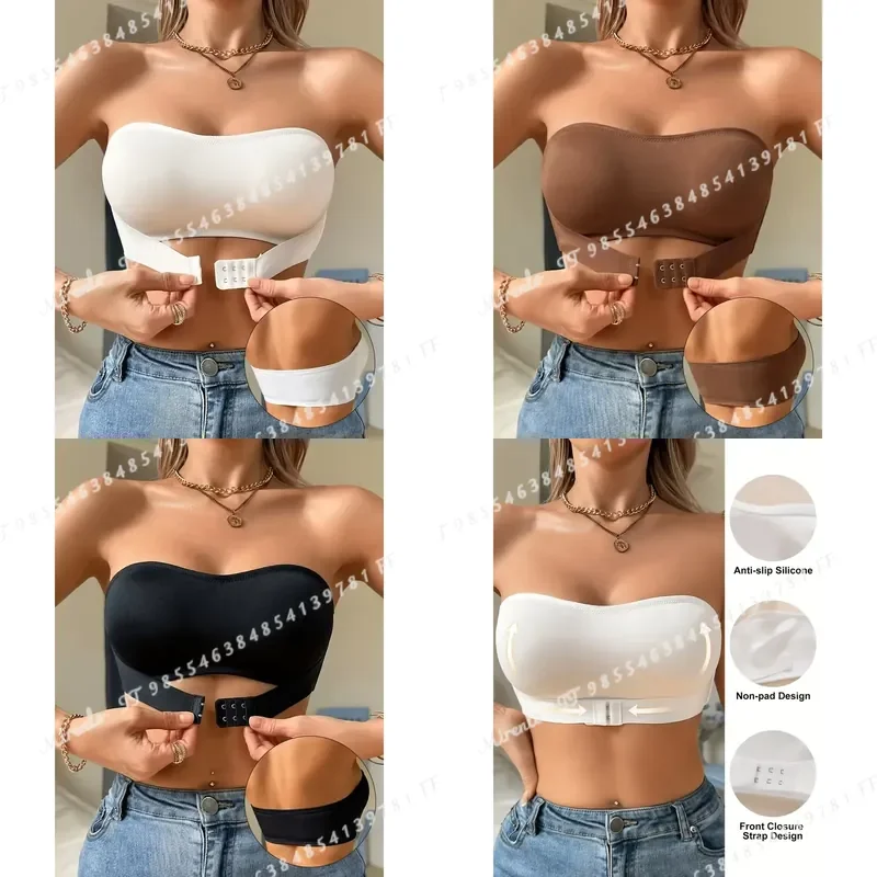 Women Strapless Bra Front Buckle Wireless Soft Tube Top Seamless Solid Color Summer Invisible Underwear Comfortable Support