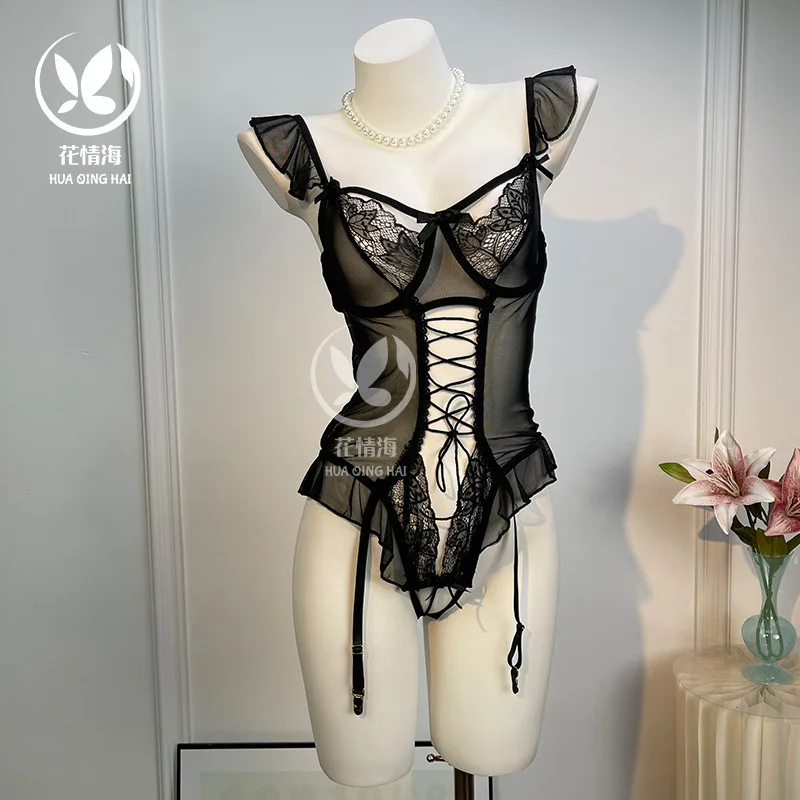 Floral Temptation Sexy Lingerie Pure Desire Hot Hollowed-Out Tummy Control Slimming Bodysuit Lightweight Mesh Costume A1113 OTJ8
