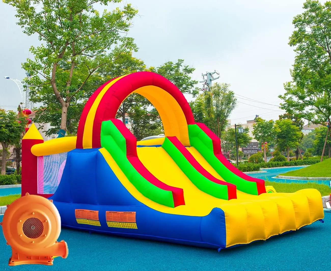 16x7.2FT Inflatable Bounce House with 2 Racing Slides & Large Climbing Wall, 3 in 1 Kids Inflatable Trampoline Rainbow