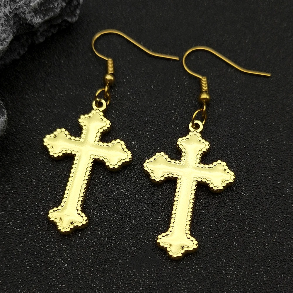 Catholic Saint Benedict Cross Earrings For Women Stainless Steel Gold Color San Benito Earring Jewelry boucle d’oreille femmes