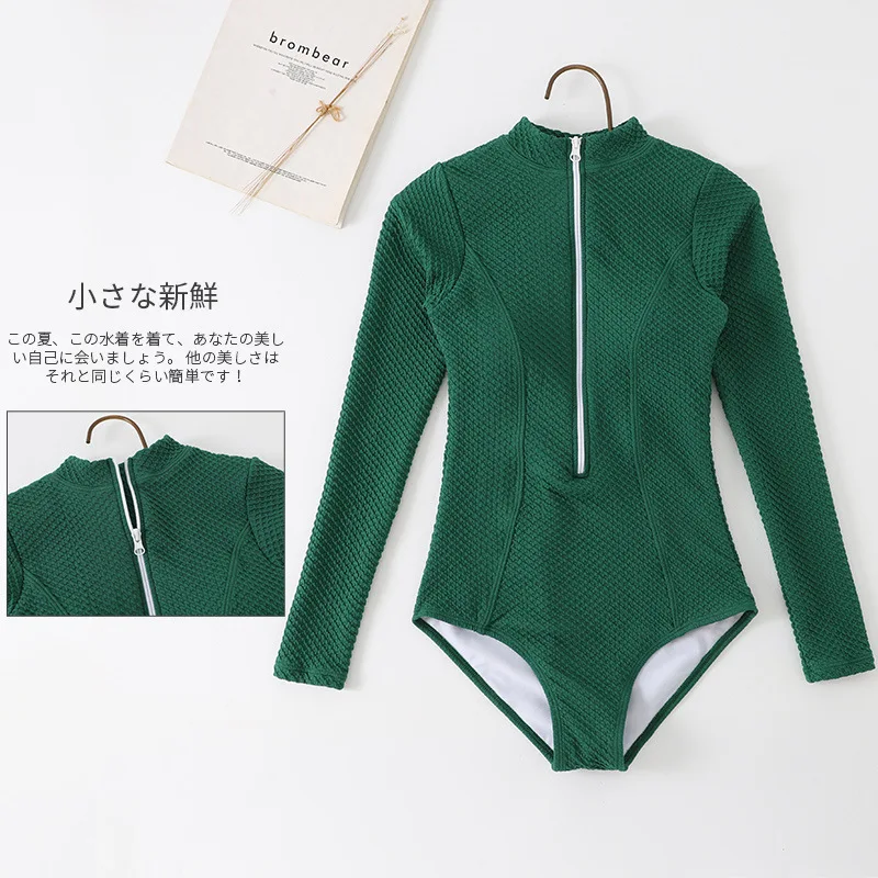 

New Tight-Fitting One-Piece Swimsuit Plaid Fabric Triangle Zipper One-Piece Suit Surfing Suit Snorkeling Swimsuit