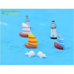 1pcs/lot Lovely Cute Mini Boat 3cm An 4cm Sail Sailing Boat Miniature Garden Sea Breeze Boat DIY Decoration Fairy Garden