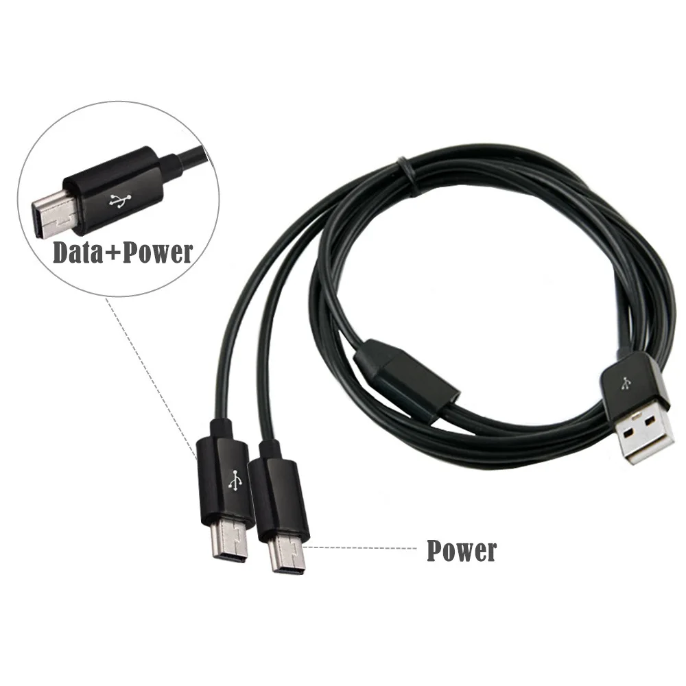 USB-папа, разделенная на две USB-кабели для зарядки Minni, мини-USB с одним разделением на две линии, кабель для зарядки данных с портом T, 1 м