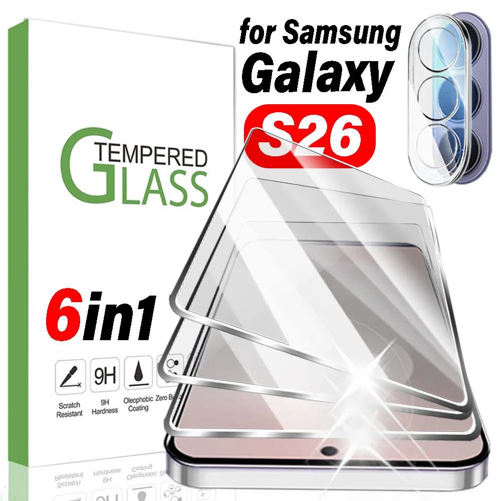

6in1 Tempered Glass Front/Lens Screen Protector for Samsung Galaxy S26 Ultra HD Clear Protective Film for Samsung Galaxy S26Plus