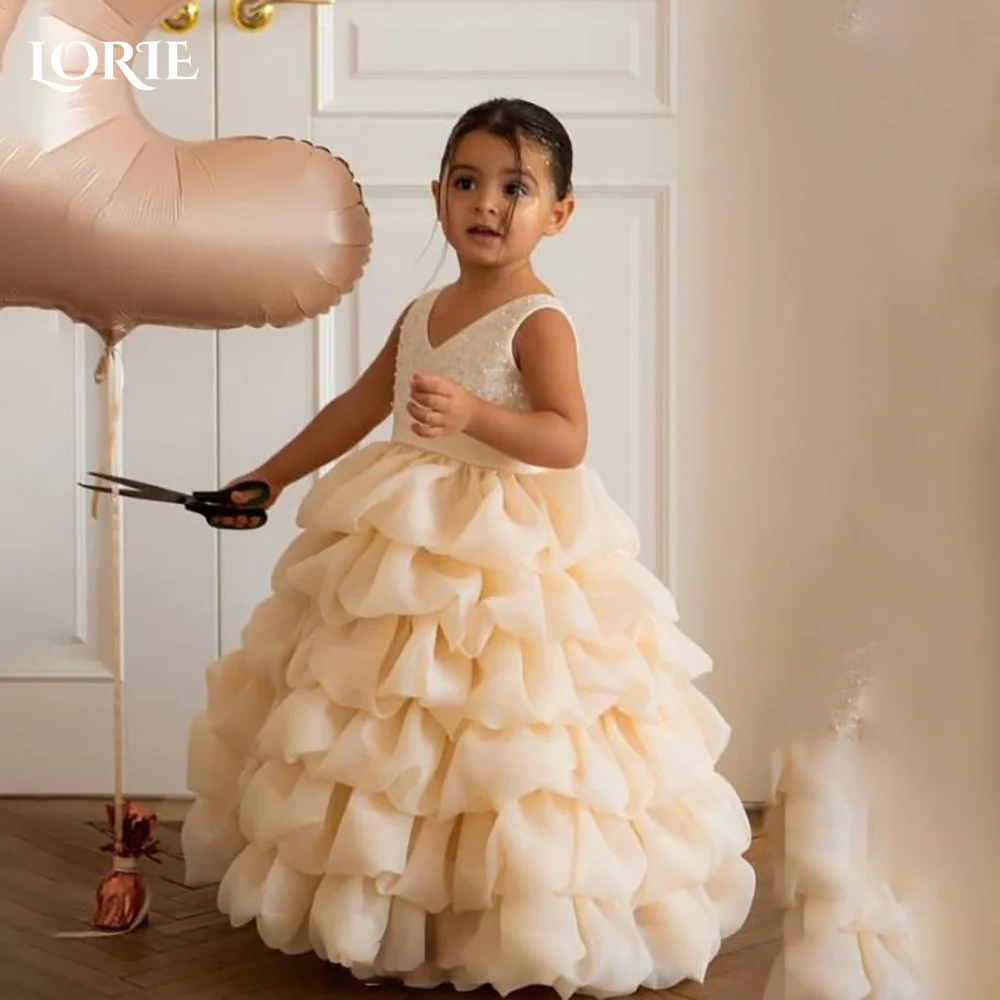 

Платье LORIE из тюля для девочек на свадьбу, разноцветное, А-силуэт, миди, с цветочным декором, на заказ, для девочек, праздничное платье