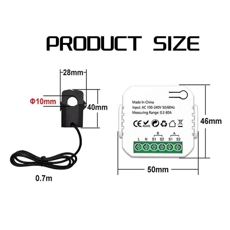 Двухканальный энергометр Zigbee, двунаправленный с датчиком тока, умный монитор Tuya, мощность 80 А, 110 В/240 в, требуется шлюз