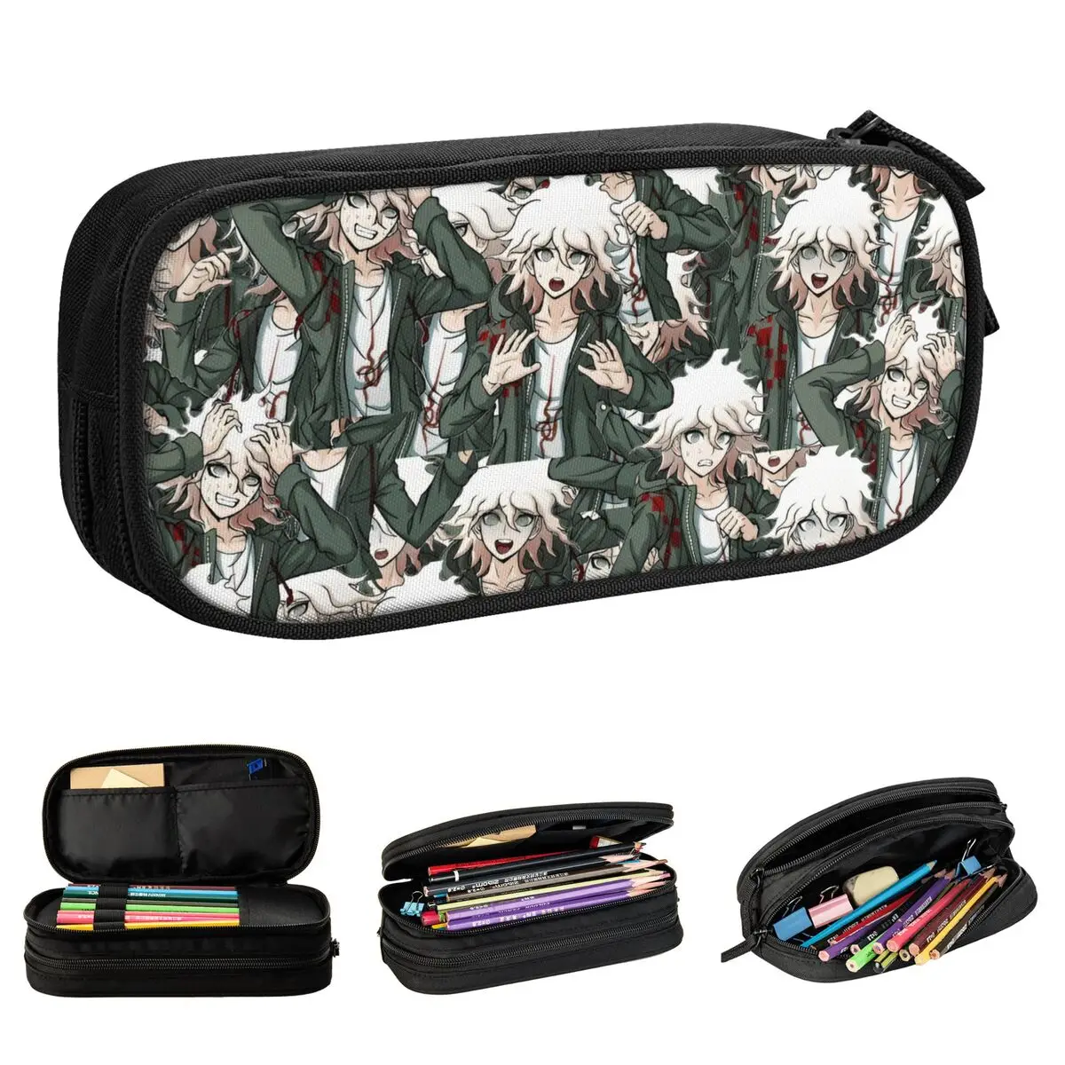 Nagito Komaeda Anime Pencil Cases Danganronpa Game Pen Bag for Student Large Storage School Supplies Zipper Pencil Pouch