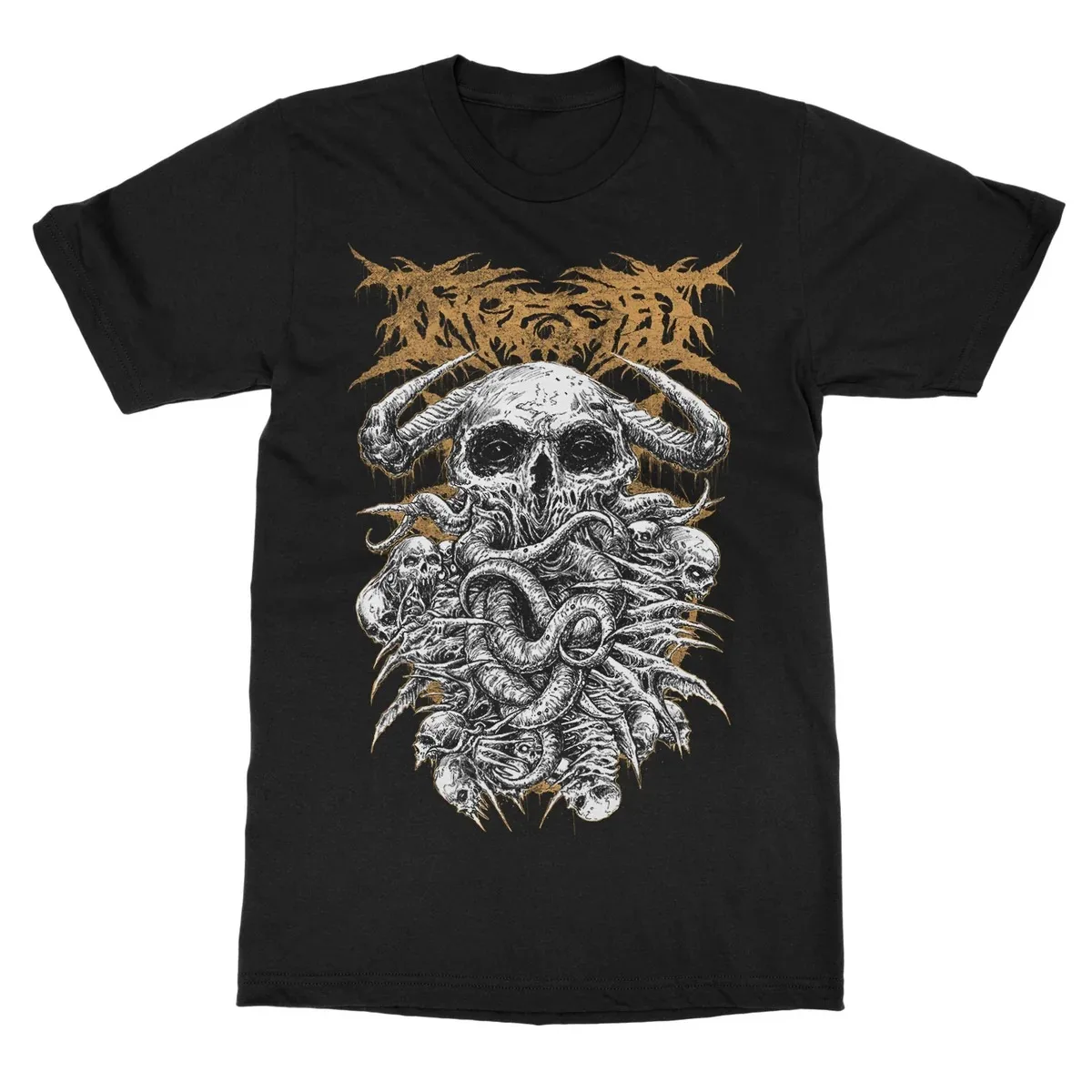Ingested Band Bloody Splatter Decaying Zombie Figure Double Sided Art Print T Shirt Death Metal Unisex Tee