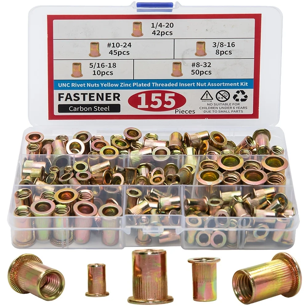 Locking nut combination set, nut kit, flat-head threaded embedded nut combination set.