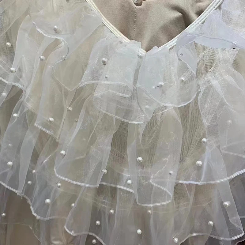 2yards 5layer Organza Ruffled Beads Lace Fabric DIY Sewing Trims Clothes Accessories Wedding Dress Pearl Designer Fabric