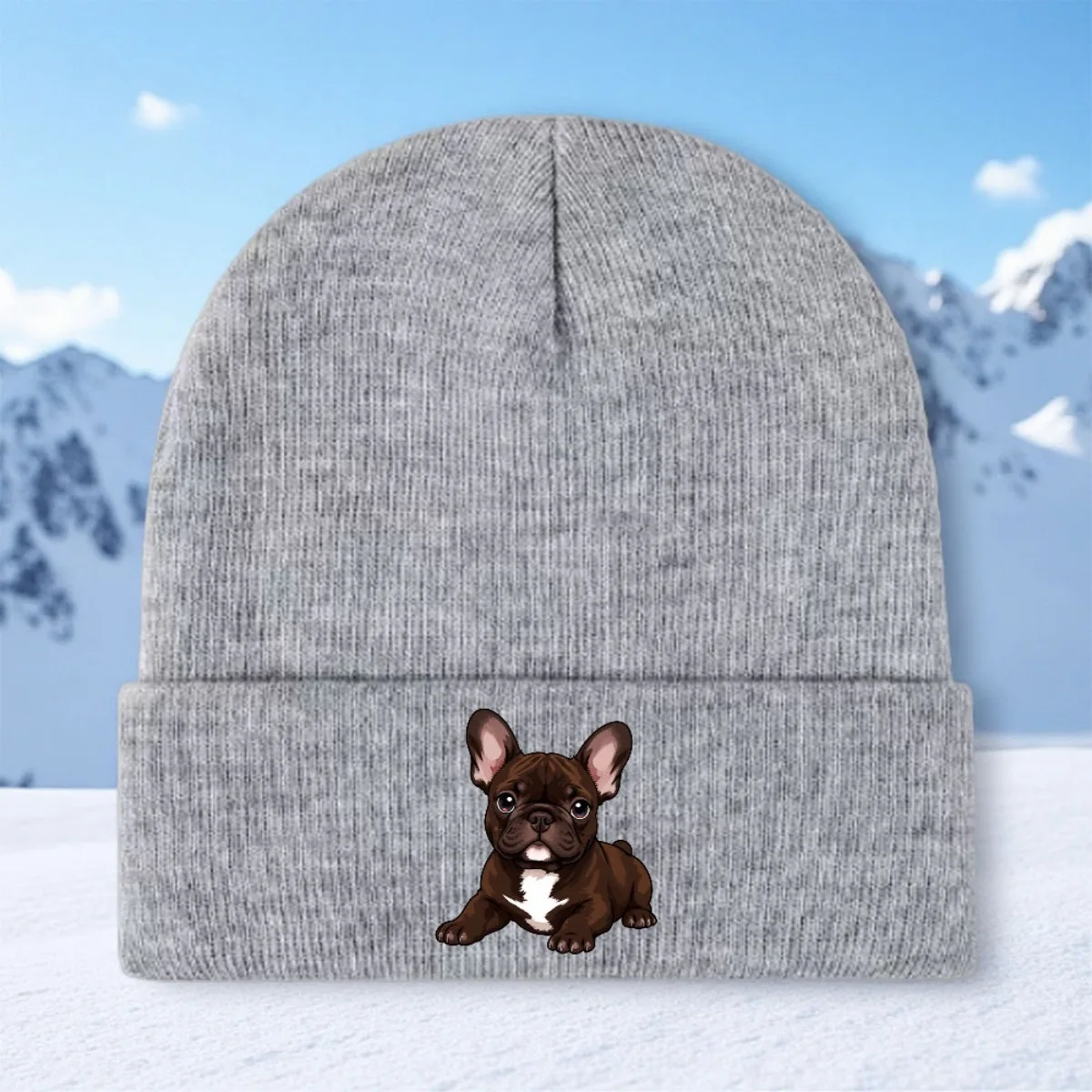 French Bulldog Beanie Hat Unisex Winter Warmth, Cute French Bulldog Print Elastic Brim Machine Washable