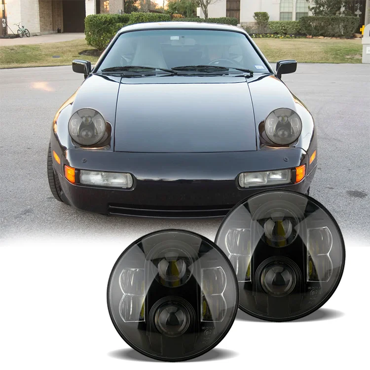 E-Mark approved 7000k black chrome round 7inch led headlight for 1988 Porsche 928 s4 head lamp with high low beam