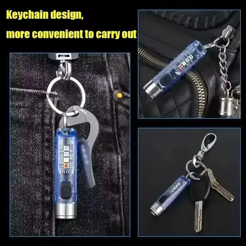 Rechargeable Magnetic Keychain Flashlight Portable Outdoor Strong Light LED Mini Torch Warning Emergency Pocket