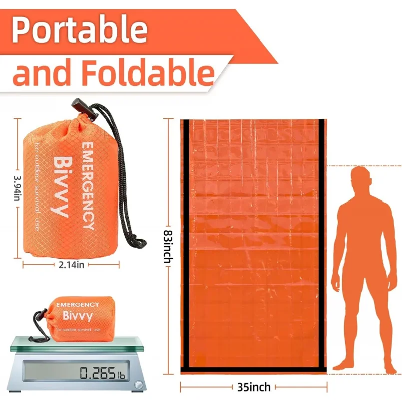 Emergency Sleeping Bag Survival Blanket Thermal Mylar Bivy Sack Lightweight Waterproof Portable Shelter For Camping Hiking - view 5