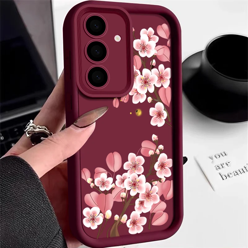 Coque Fleur de Pêcher pour Samsung Galaxy A56 A36 A26 A16 5G A55 A35 A15 A54 A17 A37 A57 S21 FE S22 S23 S24 S26 S25 Ultra Capa Fundas