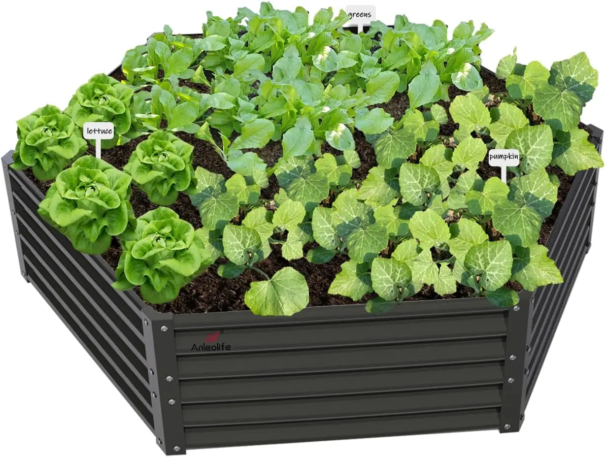 

Hexagon Galvanized Metal Raised Garden Bed Outdoor, 70x60x18in Deep Metal Planter Box for Flowers, Herbs & Vegetables, 1