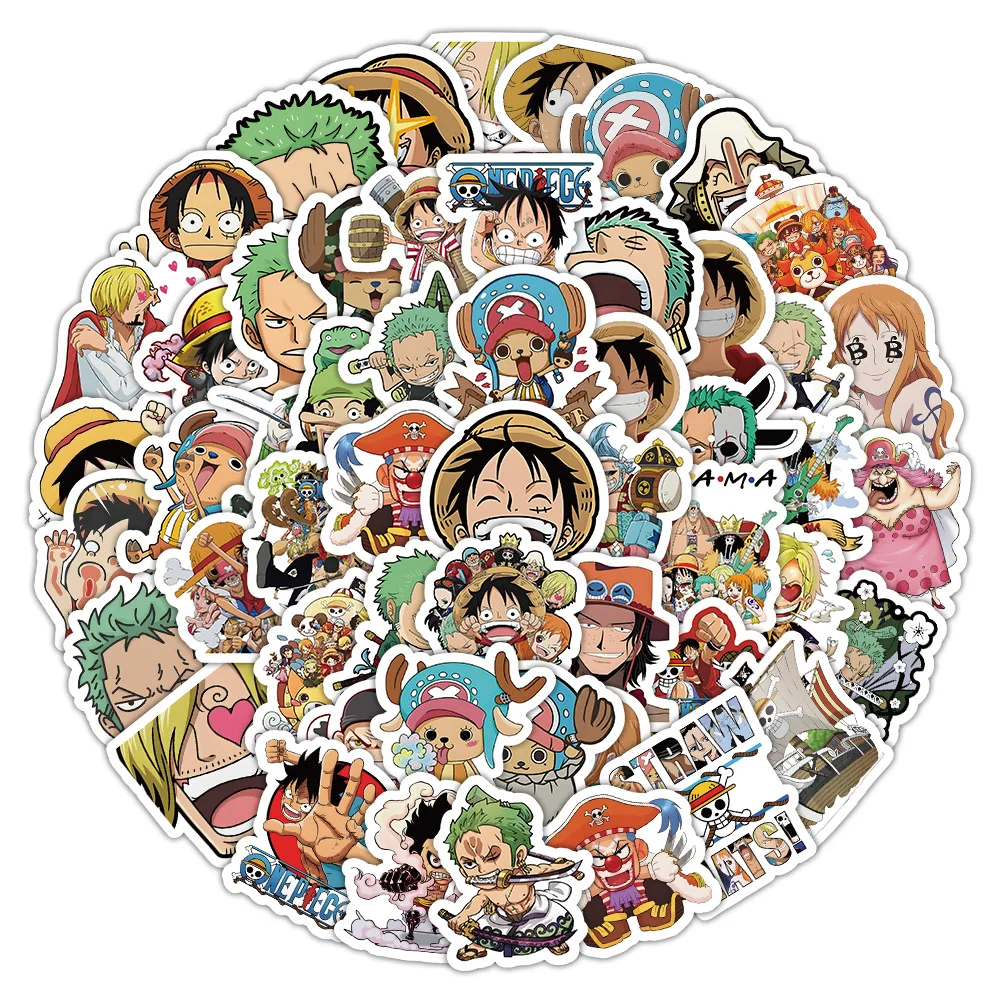 100PCS Cool One Piece Anime Cartoon Stickers Decals For Kids DIY Laptop Scrapbook Fridge Cup Graffiti Funny Sticker Toy Gifts