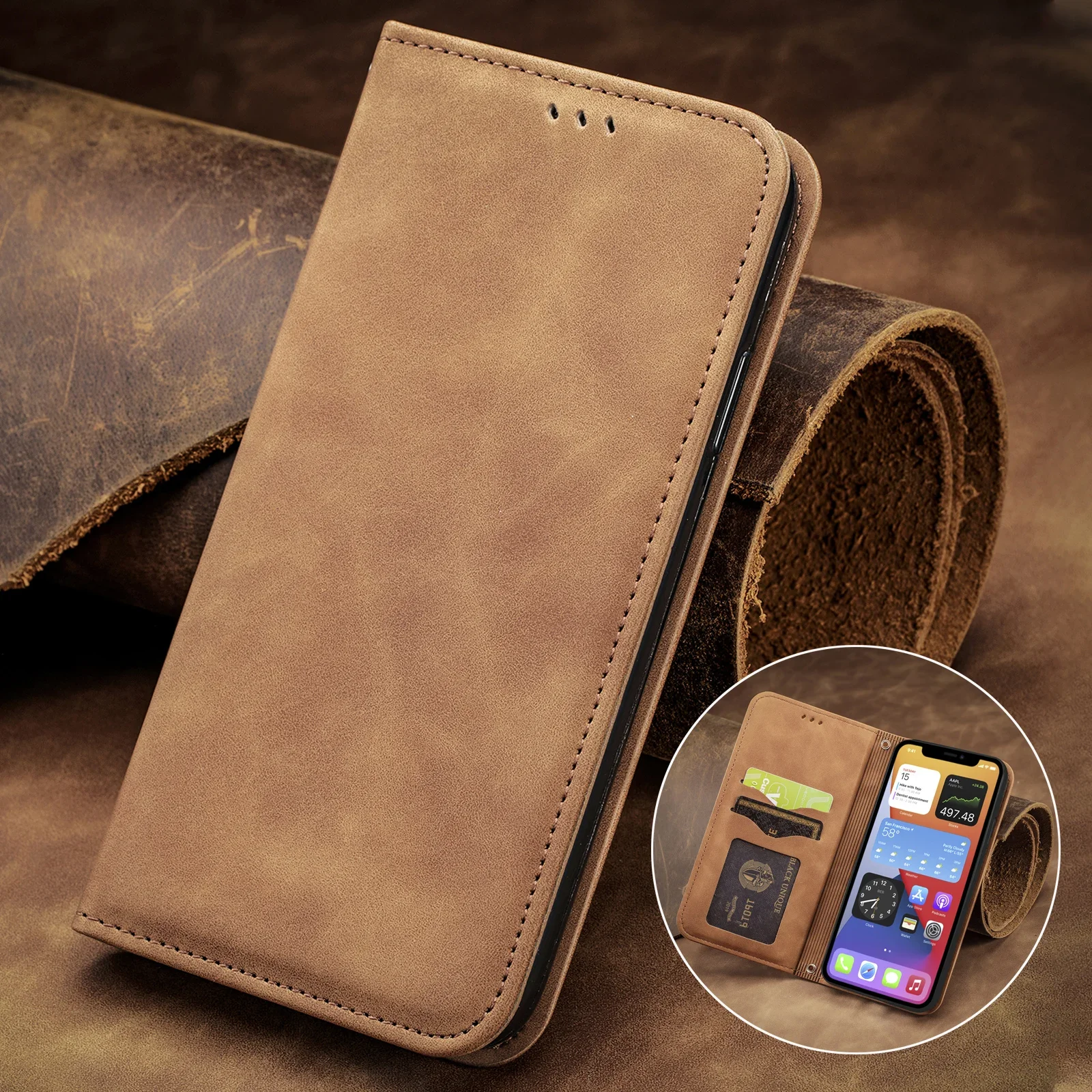 

Сильный магнитный кожаный чехол для Motorola Moto G85 G75 G15 G05 G55 G54 G84 Edge 50 Neo 40 Pro Wallet Cards Solt Flip Book Cover