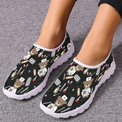 INSTANTARTS Black Ladies Nurse Bear Design Brand Summer Slip On Shoes Medical Print House calzature Sneakers Casual Zapatos