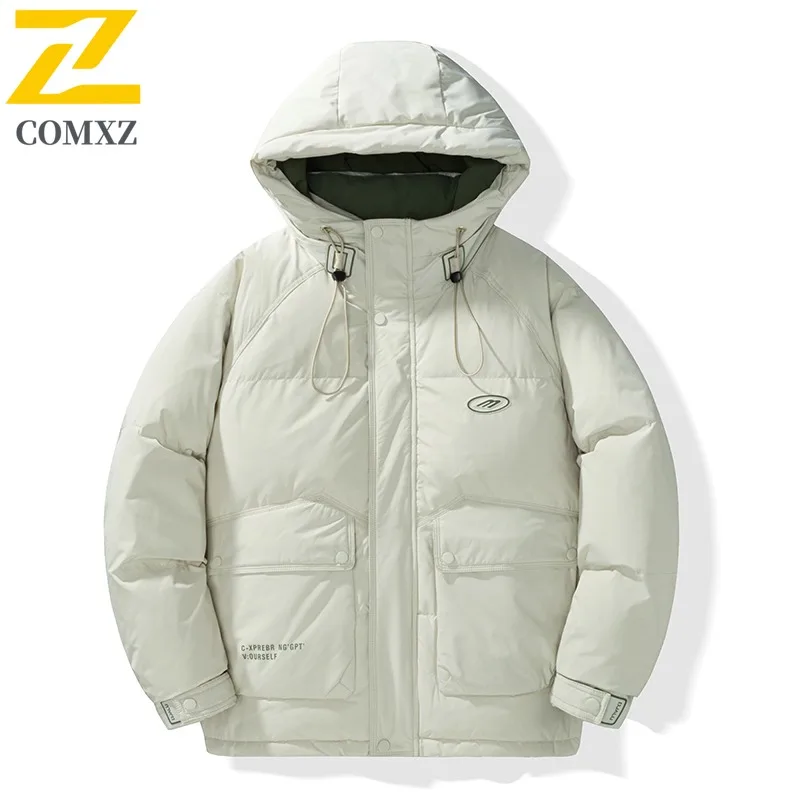 

COMXZ Высококачественное мужское пуховое пальто с капюшоном для исследования на открытом воздухе, многофункциональная теплая парка, однотонное ветрозащитное зимнее пальто