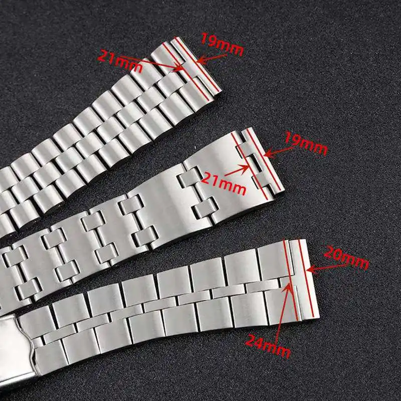 Silver 316L Stainless Steel Fishbone President H Link Straight End Watch Strap Band Bracelet for SKX 6138 0040 BVT 04770