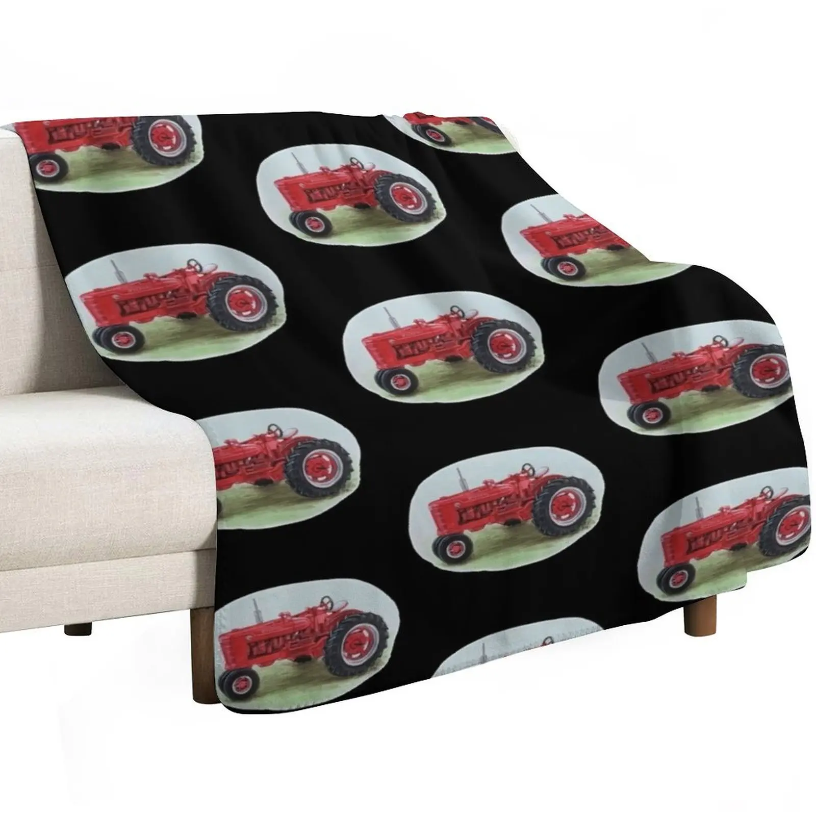 Farmall Tractor (black background) Throw Blanket Sofa Quilt Personalized Gift Luxury St halloween Single Blankets
