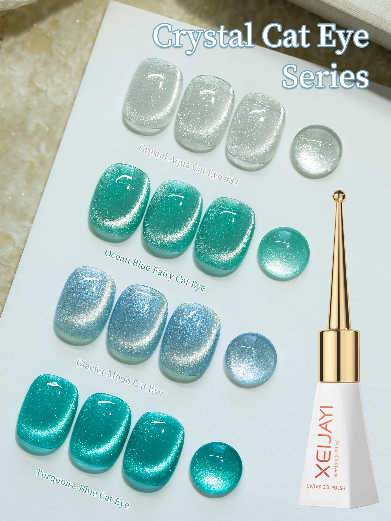 XEIJAYI 1/4 قطعة 10 مللي طلاء أظافر جل مغناطيسي على شكل عين القطة قابل للإزالة للأشعة فوق البنفسجية LED للنساء - عصا مغناطيسية غير متضمنة #3