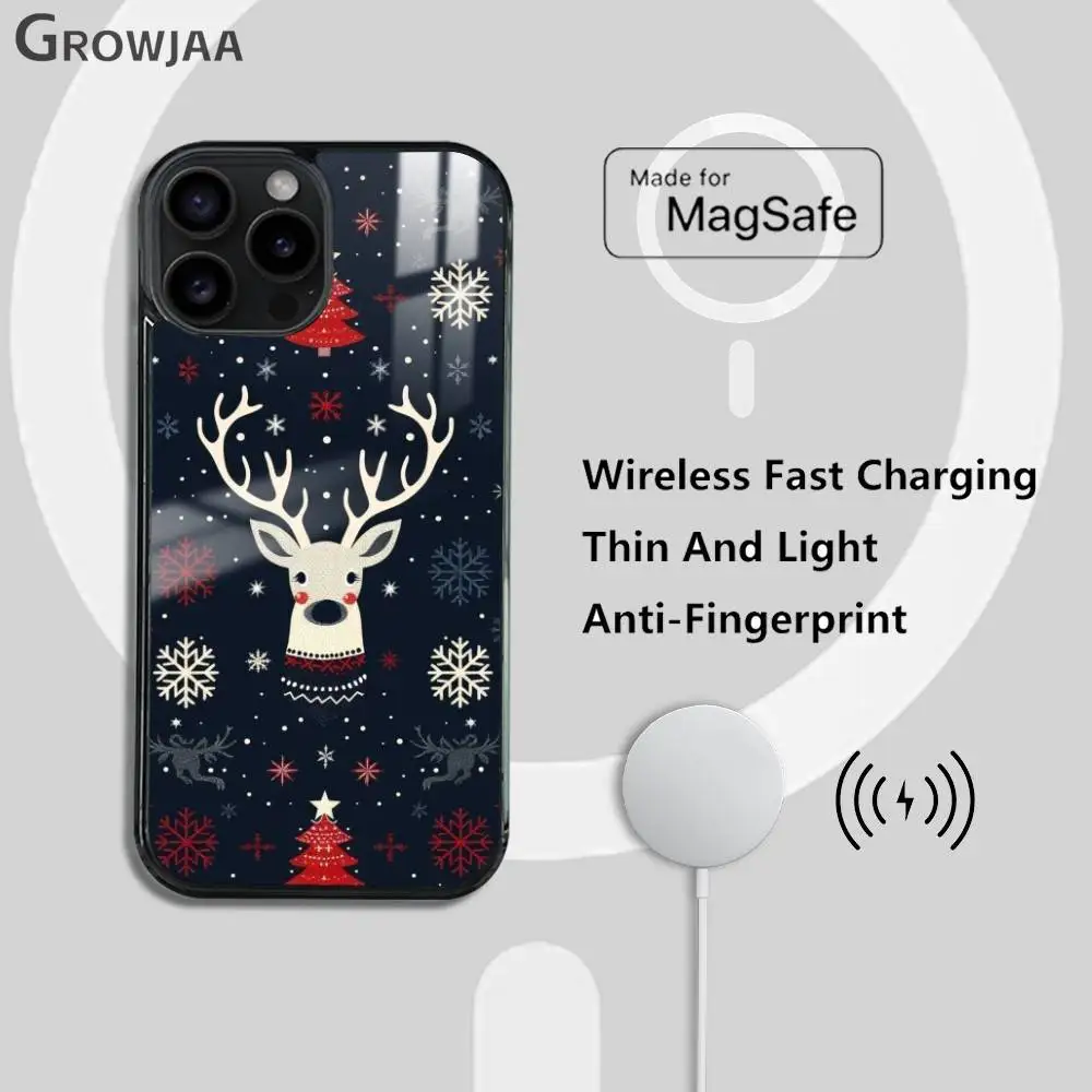 عيد الميلاد الرنة قضية الهاتف آيفون 17 16 15 14 13 12 11 برو ماكس زائد ميني Magsafe المغناطيسي اللاسلكية مرآة فوندا