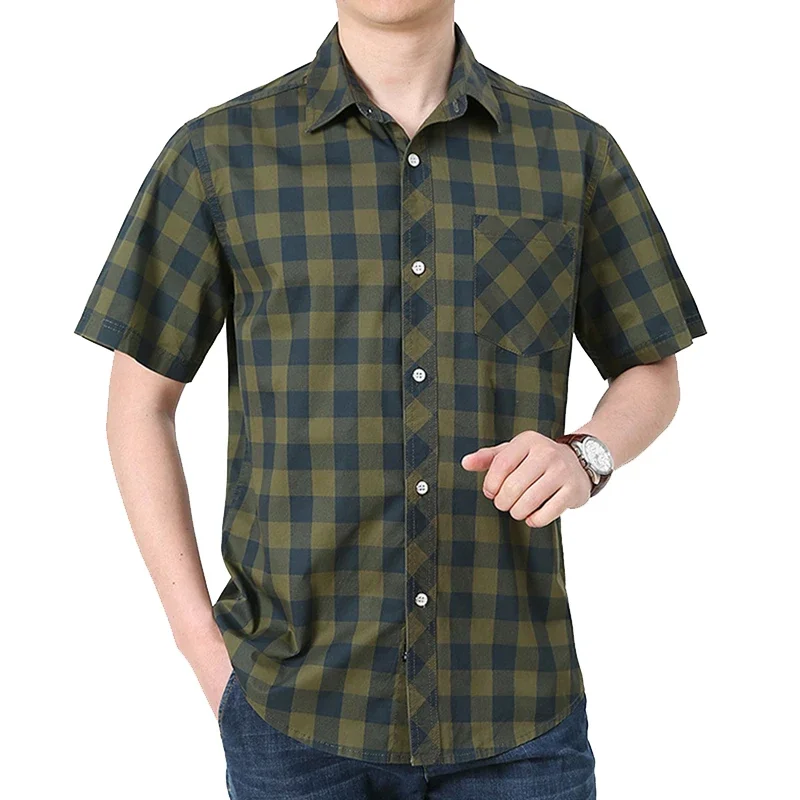 Men's Plaid Short Sleeve Shirts Summer Quick-dry Breathable Button Down Casual Work Shirts Outdoor Tactical Hiking Fishing Shirt