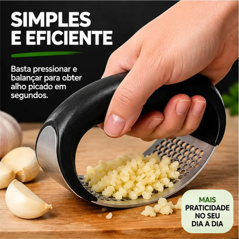 Manual Hand Press Garlic Rocker Crusher Stainless Steel Ring‑Shape Garlic Squeezer Garlic Mincer Tool for Home Kitchen Cooking