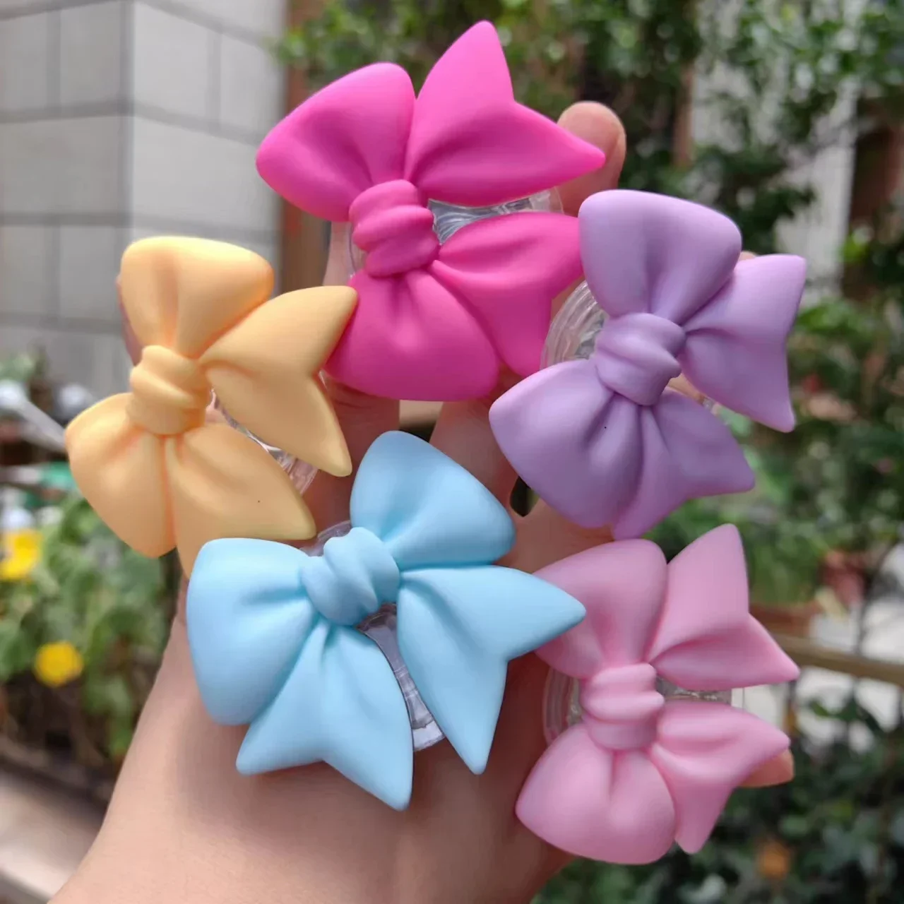 Cute Plain Macaron Color Bow-knot Smart Tok Universal Phone Holder Korean Girl's Phone Bracket GripTok Stand Socket Lazy Bracket