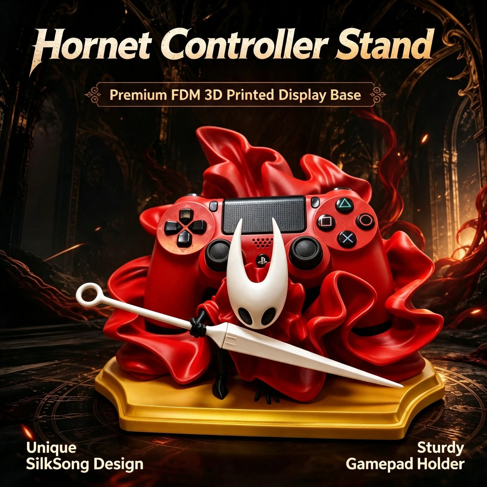 Hollowed Knights Silksonged Hornet Controller Stand 3D Printed Gamepad, Holder Desk Display Base Figurine, Gamer Room Decor Gift