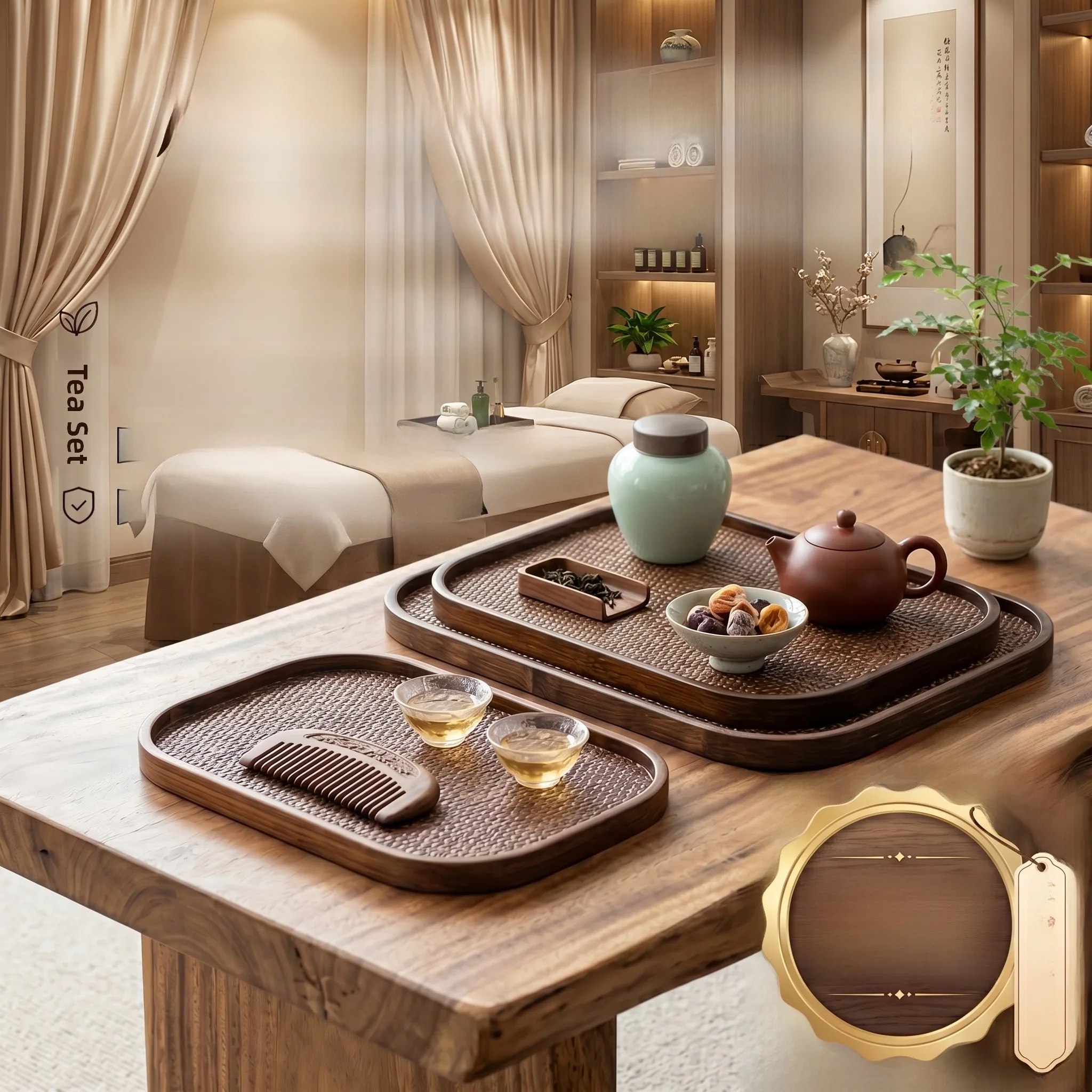 

Retro Style Walnut Wooden Tray for Beauty Salon Luxury High End Tea Point Snack Storage Tray Handmade Chinese Style Rectangul...