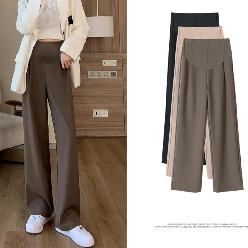 Maternity Chic Office Wear Straight Pants Vintage High Ladies Trousers Baggy Korean 2023 Spring/Autumn Leg Wide Leg Belly Pants